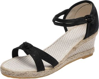 Generic 2026 Women Slippers Summer Weave Breathable Non Slip Elastic Band Open Toe Bow Sandals Comfortable Beach Shoes (Black, 5.5)