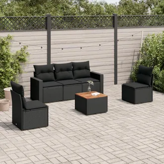 vidaXL Vidaxl - Set De Sof&aacute;s De Jard&iacute;n 6 Piezas Y Cojines Rat&aacute;n Sint&eacute;tico Negro