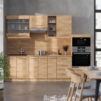 Vicco Mueble De Cocina Fame-line, Roble Dorado, 280 Cm, Et M&aacute;rmol, Vicco