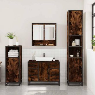 Berkfield Home Durable 3 Piece Bathroom Furniture Set Smoked Oak Engineered Wood in Brown