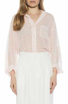 Alexia Admor Atticus Sheer Button Up Shirt in Red Polka at Nordstrom Rack, Size X-Small