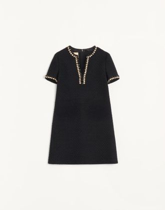 Valentino Embroidered Canestrello Tweed Short Dress Woman BLACK/SILVER 36