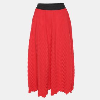 Maje Red Pleated Accents Crepe Midi Skirt