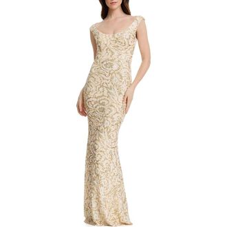 Dress The Population Josie Sequin Floral Mermaid Gown in Cream Multi at Nordstrom, Size Xx-Small