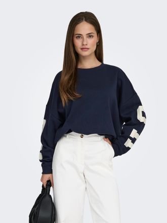 Only Sweatshirt ONLY ONLSWEAT L/S BACK/SLEEVE PRINT SWT NOOS, Damen, Gr. XS, blau (night sky detail:birch houston print), Sweatware, Obermaterial: 60% Baum
