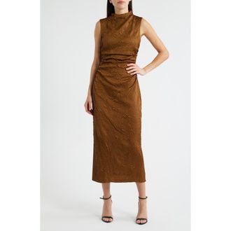 Vince Camuto Leaf Jacquard Cowl Neck Sheath Dress in Brown at Nordstrom, Size 12