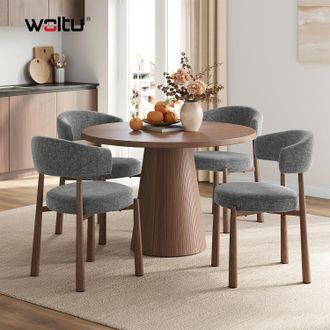 Woltu Woltu Juego De 4 Sillas Modernas Para Comedor/cocina - Tapizado De Chenilla, Patas De Metal Con Efecto Madera - Apto Para Comedor, Sala De Estar O Res