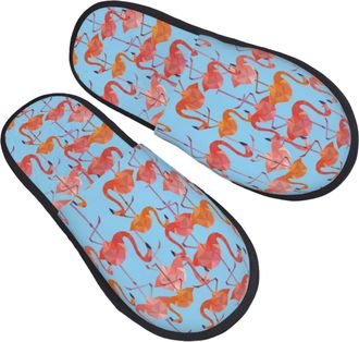 Generic Slippers Pink Flamingo Soft Plush Slippers Breathable House Shoes For Travel Holiday Winter L
