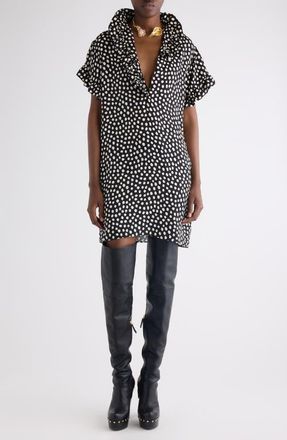 Chlo&eacute; Polka Dot Jacquard Organic Silk Cr&ecirc;pe de Chine Minidress in Black - Beige at Nordstrom, Size 8 Us