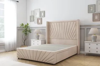 Sloomy Rutherford Naples Divan Base 2 Drawers-54 Wing Headboard-Footboard in Light Sand | Size: Super King