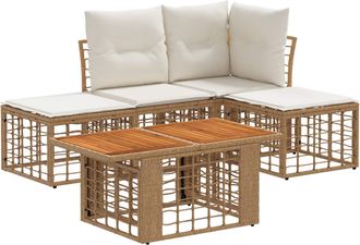 vidaXL Conjunto De Sof&aacute;s De Jard&iacute;n 5 Uds. Natural Y Crema Vidaxl