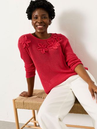 Fat Face FatFace Raspberry Pink Floral Crochet Jumper