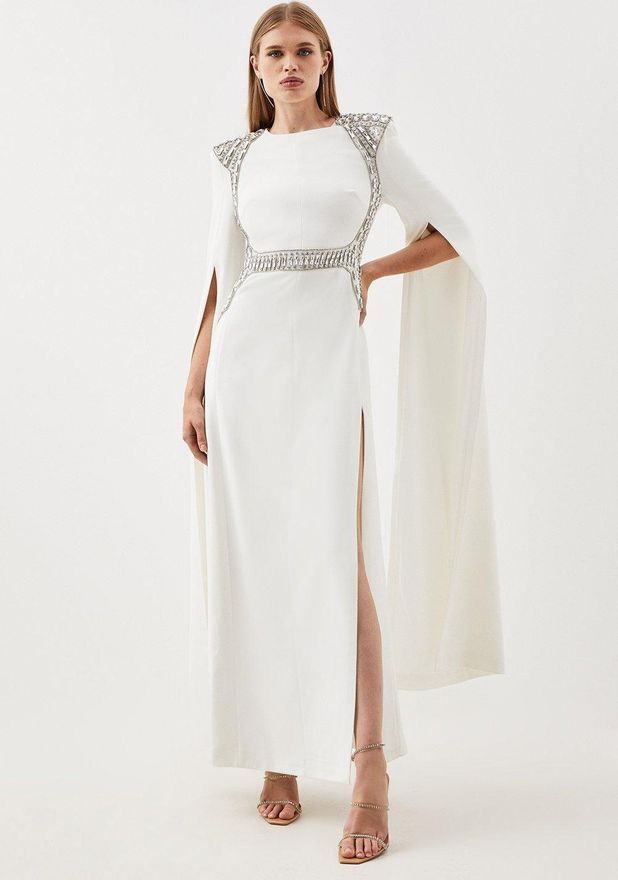white christmas dresses Karen Millen Soft Tailored Colour Block Tie Neck Midi Dress main image 1