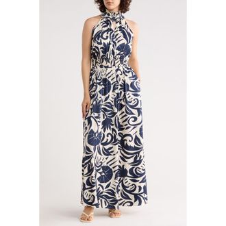 Melloday Abstract Maxi Halter Dress in Navy Ivory at Nordstrom Rack, Size X-Large