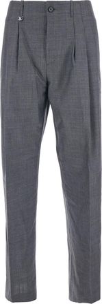 Burberry Grey Pants With Logo Pendant On The Front In Wool Man