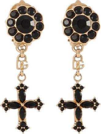 Dolce & Gabbana Oorbellen met Hanger en Strass - Dames - Oorbellen - Zwart - ONE Size - Accessoires