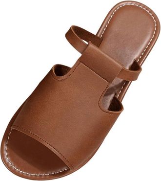 Generic Womens Mules with Footbed, Flat Slippers Slides Non-Slip Slippers Faux Leather Slippers Peep Toe Summer Shoes Summer Comfortable Sandals Flip Flops Be