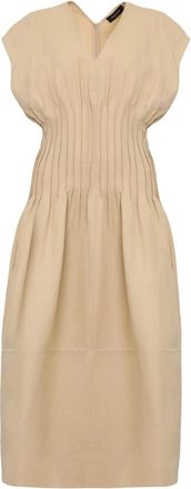 Fabiana Filippi Linnen Jurk met Gegaarde Taille - Dames - Casual kleedjes - Beige - XS - Linnen - Kleedjes