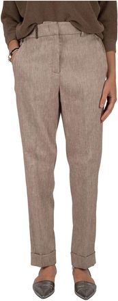 PESERICO Wijde linnenmix broek - Dames - Wijde Broeken - Beige - M - Linnen - Broeken