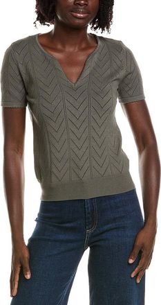 T Tahari Split Neck Collar Pointelle Sweater