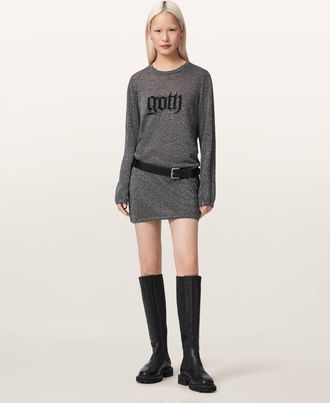 AllSaints Deetz Metallic Long Sleeve Mini Dress