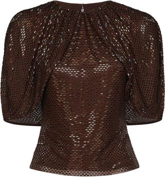 Self Portrait Top met Capemouwen en Versieringen - Dames - Blouses - Bruin - M - Polyester - Overhemden