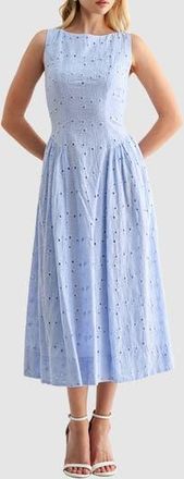 All in Favor Broderie Anglaise Fit & Flare Midi Dress in Periwinkle at Nordstrom Rack, Size Large