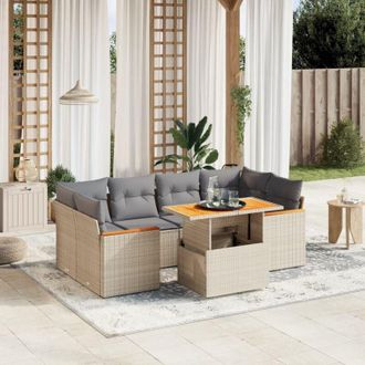 vidaXL Vidaxl - Set Sof&aacute;s De Jard&iacute;n 7 Piezas Y Cojines Rat&aacute;n Sint&eacute;tico Beige