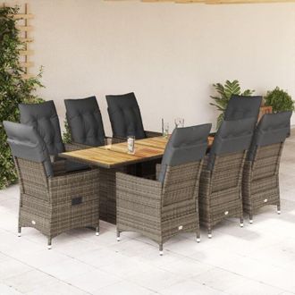vidaXL Set Comedor Jard&iacute;n 9 Pzas Y Cojines Rat&aacute;n Sint&eacute;tico Gris Vidaxl