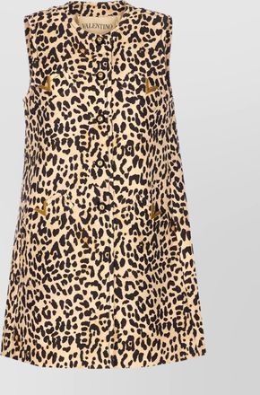 Valentino Garavani animal print crewneck midi dress with vlogo pockets