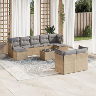 vidaXL Juego De Sof&aacute;s Jard&iacute;n Con Cojines Beige 10 Pzas Rat&aacute;n Sint&eacute;tico Vidaxl