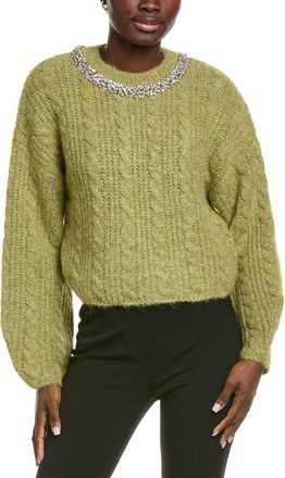 endless rose Jewel Embroidered Fuzzy Cable Chunky Wool-Blend Sweater