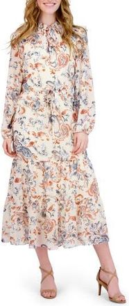 Julia Jordan Floral Print Long Sleeve Midi Dress in Ivory Multi at Nordstrom Rack, Size 4