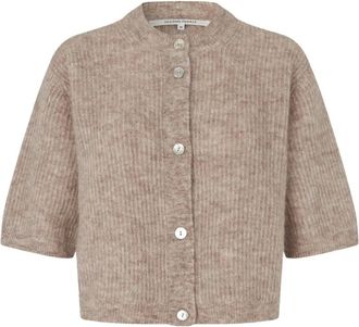 Second Female Andrea Knit Rib Cardigan - Dames - Truien - Beige - Maat: L Wol
