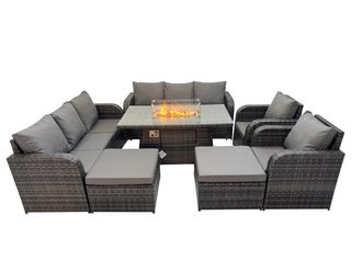 Fimous Garden Outdoor Rattan Furniture Set with 2 Big Stools in Dark Grey