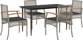 vidaXL 5 Piece Garden Dining Set with Cushions Grey Poly Rattan Vidaxl
