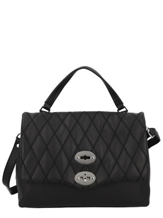 Zanellato Quilted Black Handbag With Silver-Tone Turn-Lock Closures