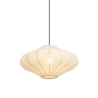 QAZQA Japandi L&aacute;mpara Colgante Japandi Beige Con Pantalla De Tela De 50 Cm - Plu Textil /met&aacute;lica Redonda Adecuado Para Led Max. 1 X 15 Watt - Qazqa