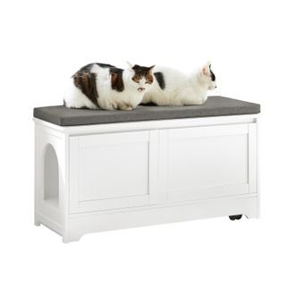 SoBuy Banco De Almacenamiento Con 2 Puertas Y 3 Boles Incorporados Madera Para Gatos Blanco 90 X 36 X 44 Cm Fsr136-w Sobuy Es