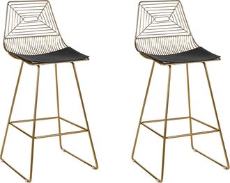 Beliani Beliani - Conjunto De 2 Sillas De Metal Dorado Negro Asiento Piel Sint&eacute;tica Bisbee