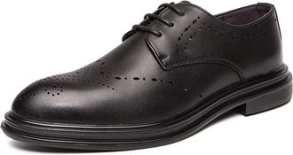 Generic Dress Oxford Shoes for Men Lace Up Wing Tip Brogue Derby Shoes Faux Leather Anti-Slip Rubber Sole Non Slip Party(Black,9.5 UK)