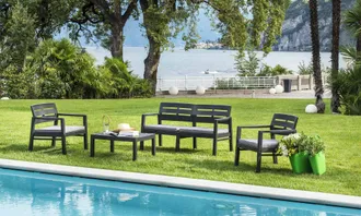 Progarden Sal&oacute;n De Jard&iacute;n Massa, Conjunto De Jard&iacute;n Con 2 Sillones, 1 Sof&aacute; Y 1 Mesa De Centro, Zona De Estar Interior Y Exterior Con Cojines, 100% Made In Italy