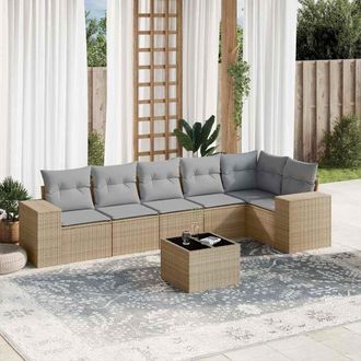 vidaXL Vidaxl - Set Sof&aacute;s De Jard&iacute;n 7 Piezas Y Cojines Rat&aacute;n Sint&eacute;tico Beige