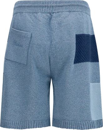 Laneus Mens Patchwork Cotton Knit Shorts Denim Blu-Blue Bermuda Blu/blue