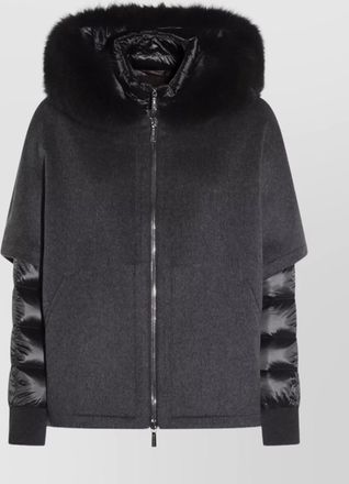 Moorer hooded jackets with fur trim and quilted sleeves