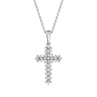 Ross-Simons Diamond Cross Pendant Necklace in 14kt White Gold