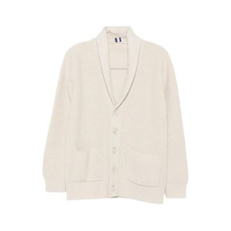 Fedeli Ribbed Shawl Collar Cardigan - male - Fedeli - Cardigans - Beige - 2XL - Knitwear