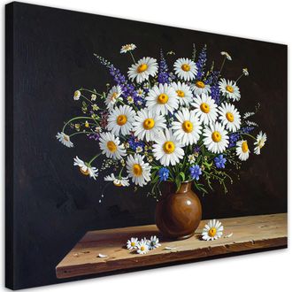 Feeby Cuadro En Lienzo, Ramo De Margaritas Y Flores Silvestres En Un Jarr&oacute;n, 120x80