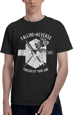 Generic Mens in Reverse Rock Band Falling Cotton T-Shirts Classic Crewneck Short Sleeves Simple&Versatile Daily Commute Essential Black 3XL