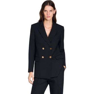 Sandro Wool slim-fit suit jacket in Black at Nordstrom, Size 38 Eu